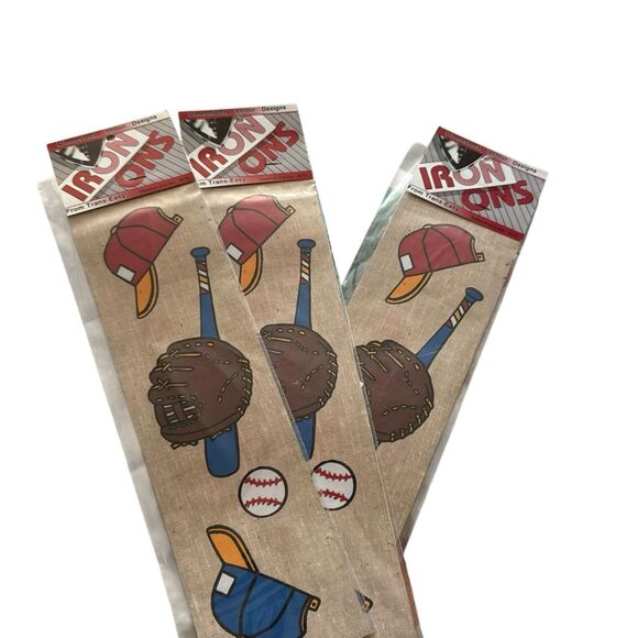 Lot of 3 NOS Vintage Trans-Easy Iron On Appliques Transfers Baseball Sports Bat - Picture 1 of 7